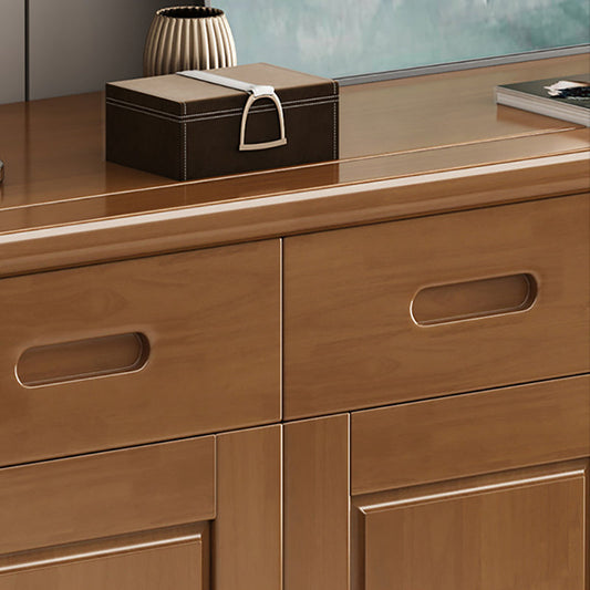 Mid-Century Modern Cabinet Rubberwood 2-Drawer with Shelves Grooves Accent Cabinet Clearhalo 'Cabinets & Chests' 'cabinets_chests' 'furn' 'furn_cabinets_chests' 'Furniture' 'Living Room Furniture' 6411962
