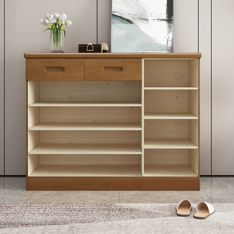 Mid-Century Modern Cabinet Rubberwood 2-Drawer with Shelves Grooves Accent Cabinet Clearhalo 'Cabinets & Chests' 'cabinets_chests' 'furn' 'furn_cabinets_chests' 'Furniture' 'Living Room Furniture' 6411965