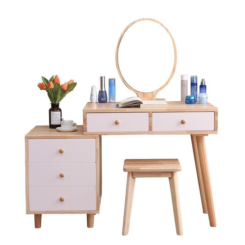 Tavolo da trucco scandinavo a 5 cassetti in legno massiccio