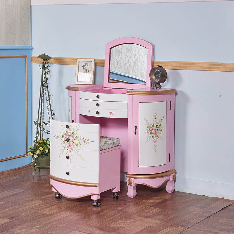 Victorian 1-Schubladen Eitelkeitssatz mit Stuhl und Spiegelverkederstisch