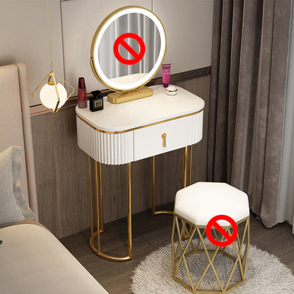 Glamholz Rahmen Make -up Eitelkeit Schubladen Eitelkeit in Weiß mit goldener Basis