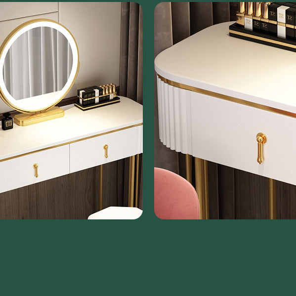 Glamholz Rahmen Make -up Eitelkeit Schubladen Eitelkeit in Weiß mit goldener Basis