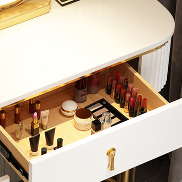 Glamholz Rahmen Make -up Eitelkeit Schubladen Eitelkeit in Weiß mit goldener Basis