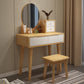 Scandinavian Vanity Makeup Table Set Rubberwood Dressing Table Stool Set Makeup Vanity & Mirror & Stools 31"L x 16"W x 30"H Natural Wood White Clearhalo 'Bedroom Furniture' 'furn' 'furn_makeup_vanities' 'Furniture' 'Makeup Vanities' 'makeup_vanities' 6412120