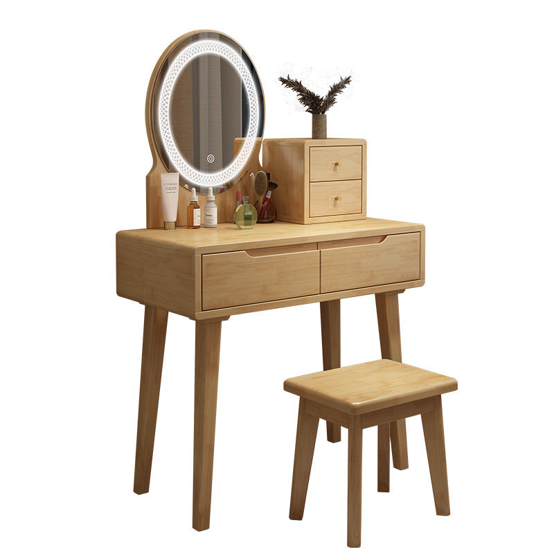 Scandinavian Vanity Makeup Table Set Rubberwood Dressing Table Stool Set Clearhalo 'Bedroom Furniture' 'furn' 'furn_makeup_vanities' 'Furniture' 'Makeup Vanities' 'makeup_vanities' 6412122