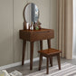 Scandinavian Vanity Makeup Table Set Rubberwood Dressing Table Stool Set Makeup Vanity & Mirror & Stools 24"L x 16"W x 30"H Walnut Clearhalo 'Bedroom Furniture' 'furn' 'furn_makeup_vanities' 'Furniture' 'Makeup Vanities' 'makeup_vanities' 6412129