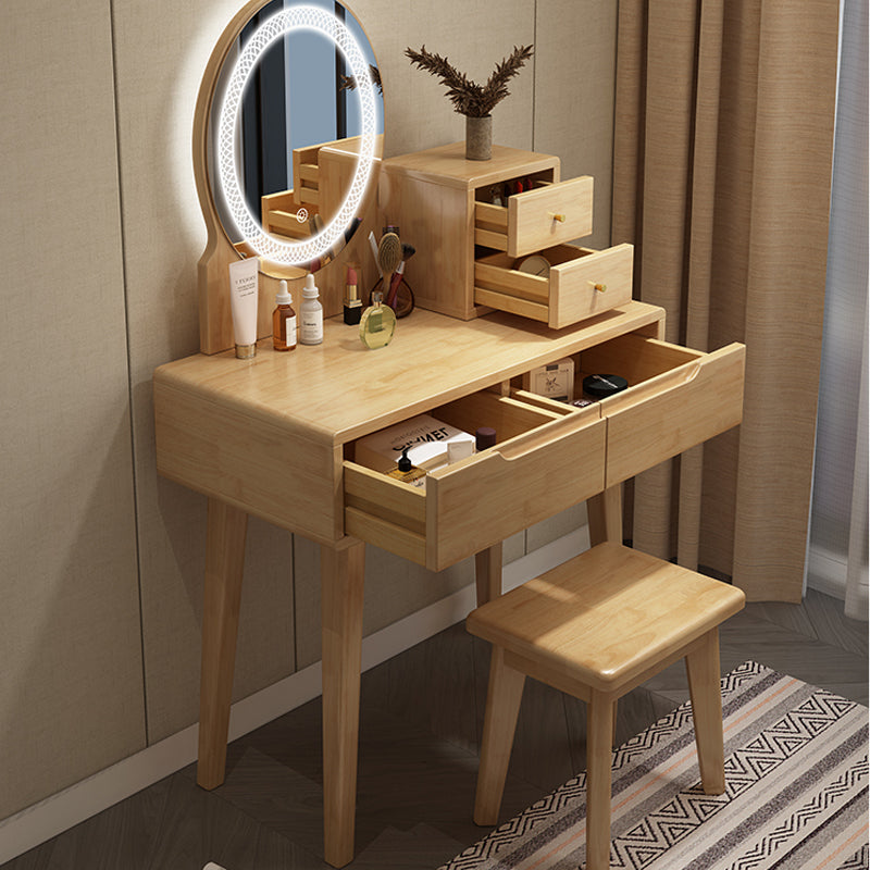 Scandinavian Vanity Makeup Table Set Rubberwood Dressing Table Stool Set Clearhalo 'Bedroom Furniture' 'furn' 'furn_makeup_vanities' 'Furniture' 'Makeup Vanities' 'makeup_vanities' 6412132