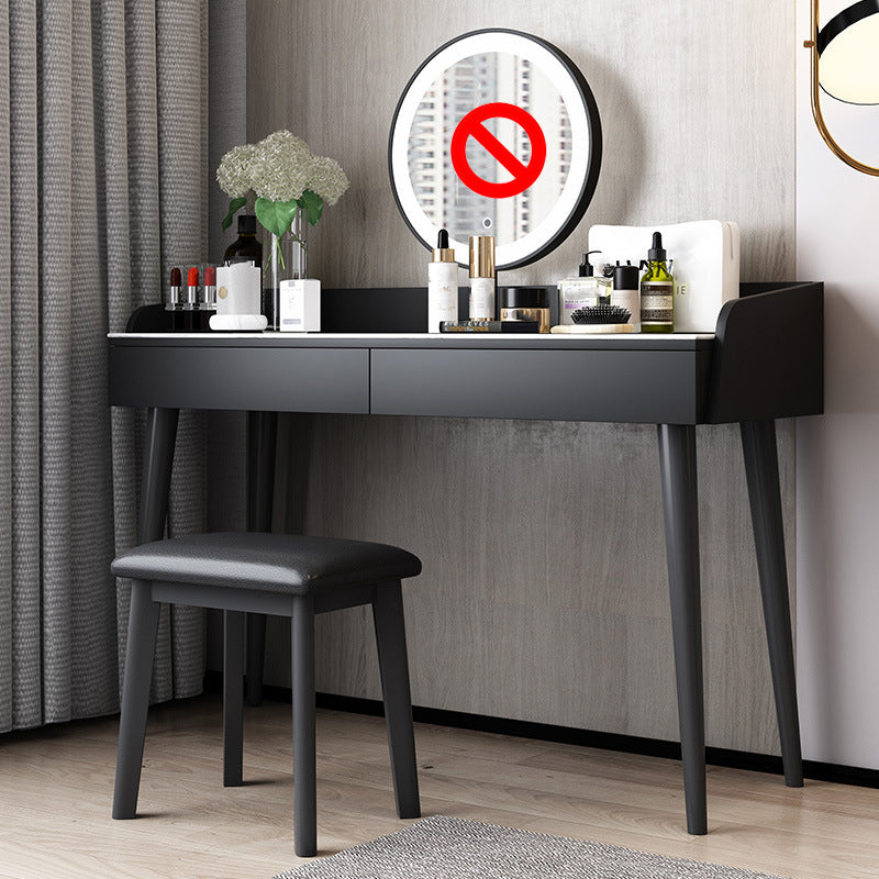 Stone Top Makeup Table with 2 Drawers 15.74" Wide Vanity Tables Makeup Vanity & Stools Black Clearhalo 'Bedroom Furniture' 'furn' 'furn_makeup_vanities' 'Furniture' 'Makeup Vanities' 'makeup_vanities' 6412141