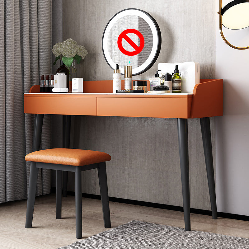 Stone Top Makeup Table with 2 Drawers 15.74" Wide Vanity Tables Makeup Vanity & Stools Orange Clearhalo 'Bedroom Furniture' 'furn' 'furn_makeup_vanities' 'Furniture' 'Makeup Vanities' 'makeup_vanities' 6412148