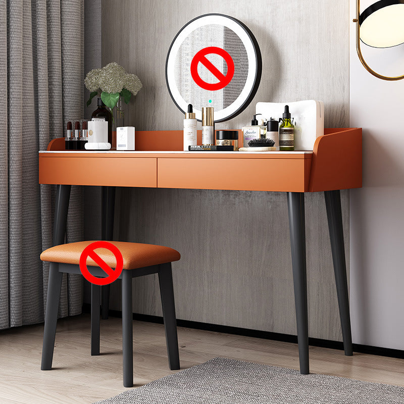 Stone Top Makeup Table with 2 Drawers 15.74" Wide Vanity Tables Makeup Vanity Orange Clearhalo 'Bedroom Furniture' 'furn' 'furn_makeup_vanities' 'Furniture' 'Makeup Vanities' 'makeup_vanities' 6412150