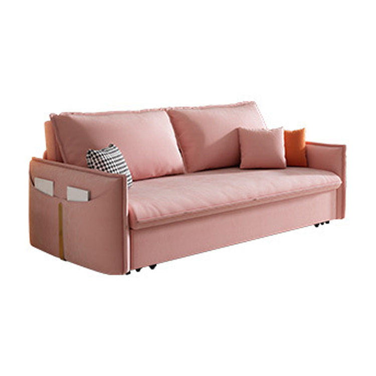 Pink Pillow Back Loveseat Foldable Sleeper Sofa with Storage