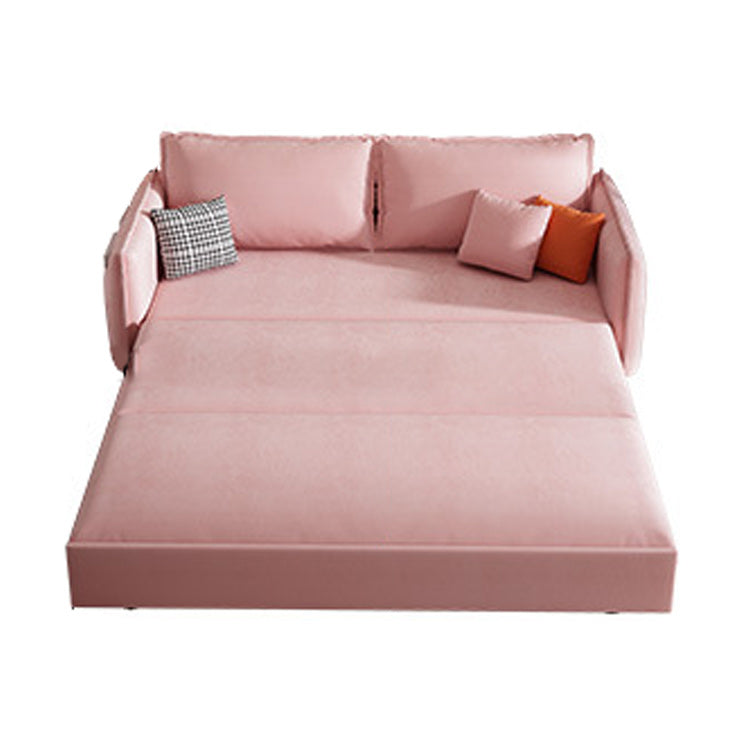 Pink Pillow Back Loveseat Foldable Sleeper Sofa with Storage