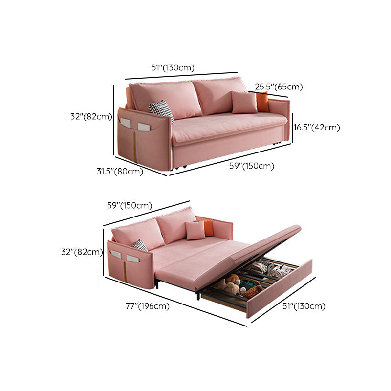 Pink Pillow Back Loveseat Foldable Sleeper Sofa with Storage