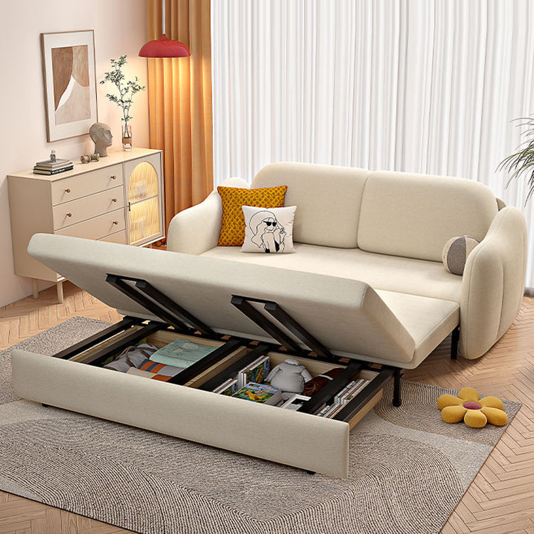 Beige Cushion Back Futon Foldable Pillow Included Sleeper Sofa Storage Included Clearhalo 'furn' 'furn_futons' 'Furniture' 'Futons & Daybeds' 'Futons' 'Living Room Furniture' 6412394