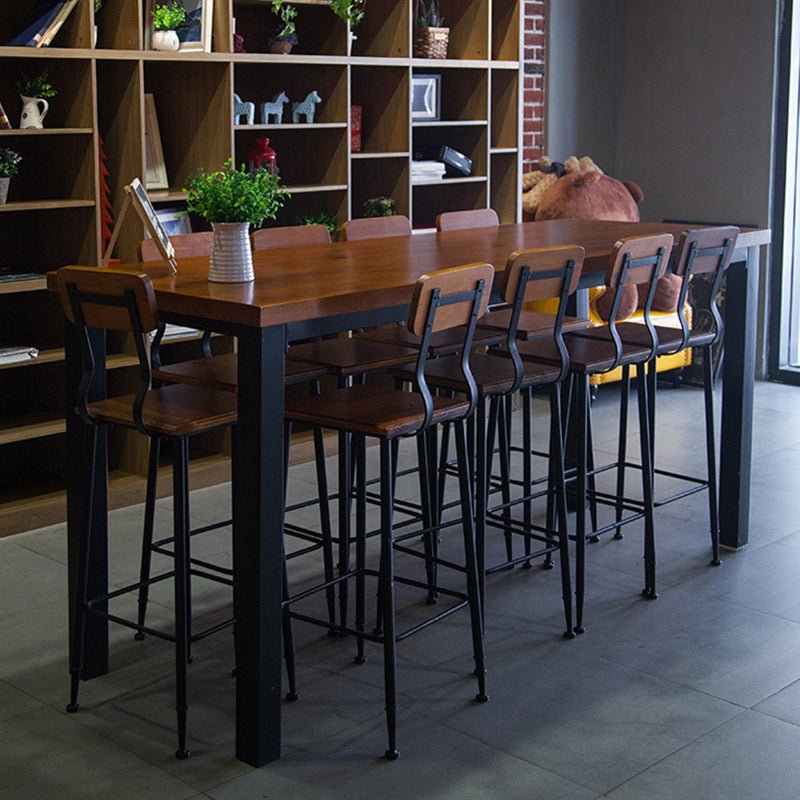 Wood Top Bar-height Table Black and Metal Legs Bar Table for Patio Use 63"L x 19.7"W x 41.3"H Without Chairs Clearhalo 'Bar Furniture' 'Bar Tables' 'bar_tables' 'furn' 'furn_bar_tables' 'Furniture' 'Kitchen & Dining Furniture' 6412517