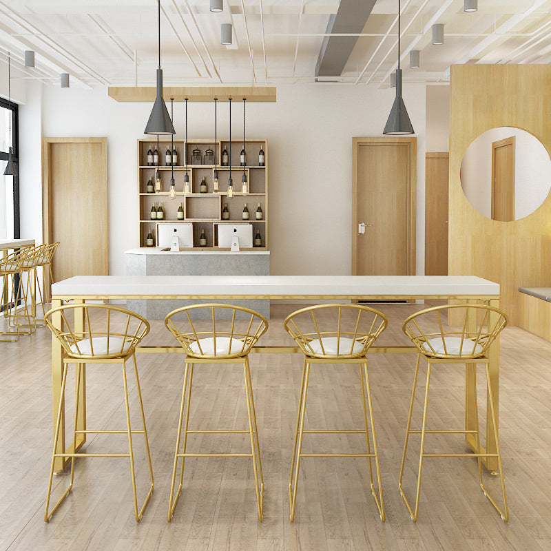 Rectangular Bar-height Table White Wood Top Pub Table with Metal Base 86.6"L x 15.7"W x 41.3"H Without Chairs Clearhalo 'Bar Furniture' 'Bar Tables' 'bar_tables' 'furn' 'furn_bar_tables' 'Furniture' 'Kitchen & Dining Furniture' 6412530