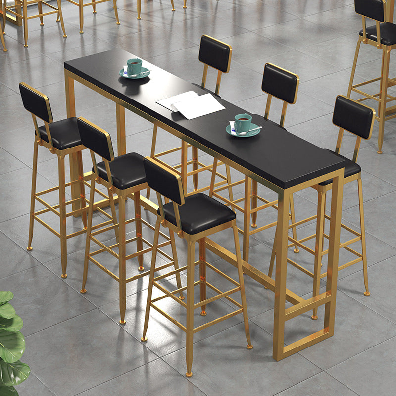 Rectangular Bar-height Table Wood Top Pub Table with Gold Base Black Without Chairs Clearhalo 'Bar Furniture' 'Bar Tables' 'bar_tables' 'furn' 'furn_bar_tables' 'Furniture' 'Kitchen & Dining Furniture' 6412590