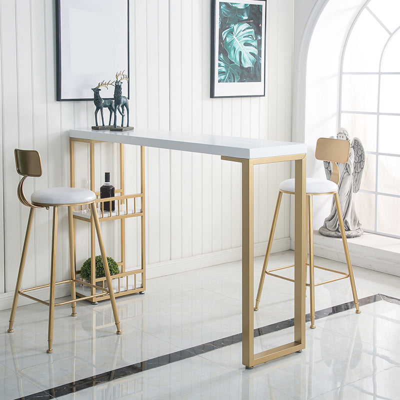 Glam Bar-height Table Solid Wood Top Bistro Pub Table with 2 Shelves 63"L x 15.7"W x 41.3"H Without Chairs Clearhalo 'Bar Furniture' 'Bar Tables' 'bar_tables' 'furn' 'furn_bar_tables' 'Furniture' 'Kitchen & Dining Furniture' 6412608