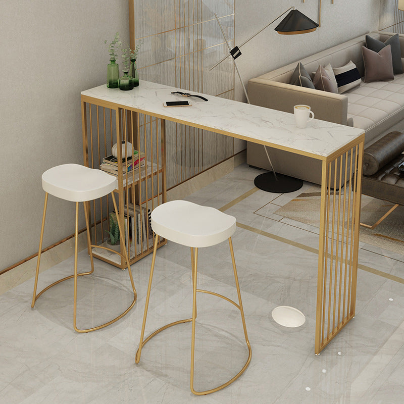 Modern Bar-height Table Faux Marble Top Bistro Pub Table with 2 Shelves 70.9"L x 15.7"W x 41.3"H Without Chairs Clearhalo 'Bar Furniture' 'Bar Tables' 'bar_tables' 'furn' 'furn_bar_tables' 'Furniture' 'Kitchen & Dining Furniture' 6412658