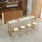 Moderner, barhoher Bistro-Bartisch mit Kunstmarmorplatte und goldenem Sockel