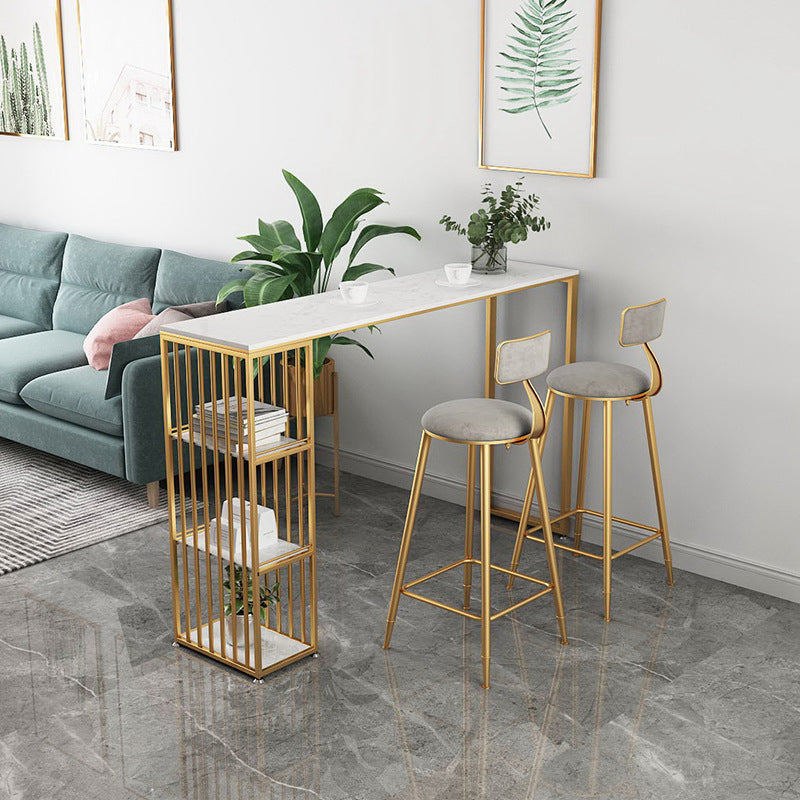 Modern Bar-height Table FauxMarble Top Bistro Bar Table with 3 Shelve 55.1"L x 15.7"W x 41.3"H Without Chairs Clearhalo 'Bar Furniture' 'Bar Tables' 'bar_tables' 'furn' 'furn_bar_tables' 'Furniture' 'Kitchen & Dining Furniture' 6412787
