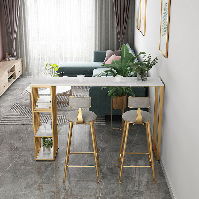 Modern Bar-height Table FauxMarble Top Bistro Bar Table with 3 Shelve 70.9"L x 15.7"W x 41.3"H Without Chairs Clearhalo 'Bar Furniture' 'Bar Tables' 'bar_tables' 'furn' 'furn_bar_tables' 'Furniture' 'Kitchen & Dining Furniture' 6412788