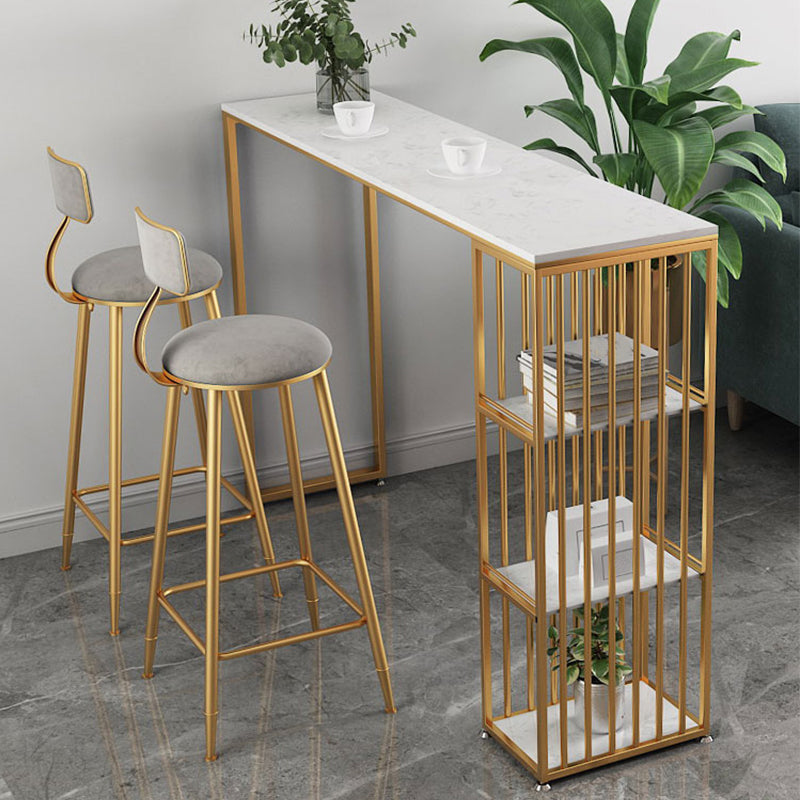 Modern Bar-height Table FauxMarble Top Bistro Bar Table with 3 Shelve 47.2"L x 15.7"W x 41.3"H Without Chairs Clearhalo 'Bar Furniture' 'Bar Tables' 'bar_tables' 'furn' 'furn_bar_tables' 'Furniture' 'Kitchen & Dining Furniture' 6412789