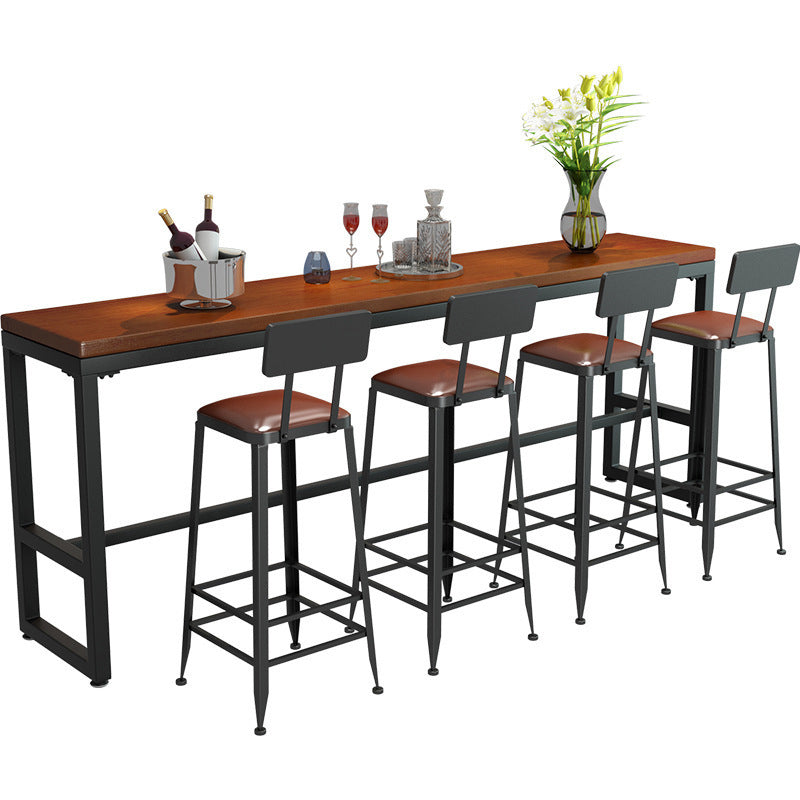 Tavolo industriale da bar con piano in legno massello, tavolo da pub bistrot con base nera