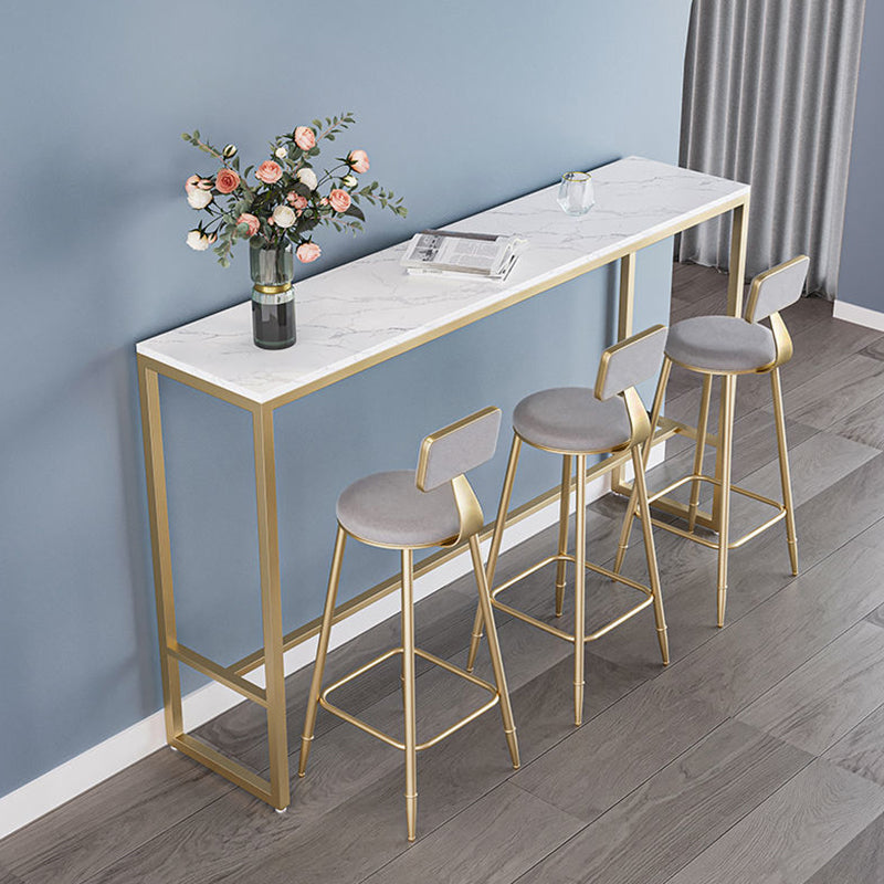 Modern Bar-height Table White Faux Marble Top Bistro Pub Table 70.9"L x 15.7"W x 41.3"H Gold Without Chairs Clearhalo 'Bar Furniture' 'Bar Tables' 'bar_tables' 'furn' 'furn_bar_tables' 'Furniture' 'Kitchen & Dining Furniture' 6412844