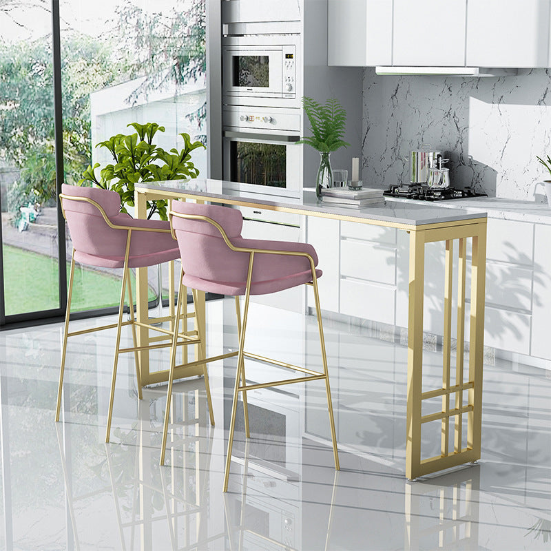 Glam Style Rectangle Bar Table Faux Marble Fixed Bar Height Table for Indoor 55.1"L x 15.7"W x 41.3"H Without Chairs Clearhalo 'Bar Furniture' 'Bar Tables' 'bar_tables' 'furn' 'furn_bar_tables' 'Furniture' 'Kitchen & Dining Furniture' 6412972