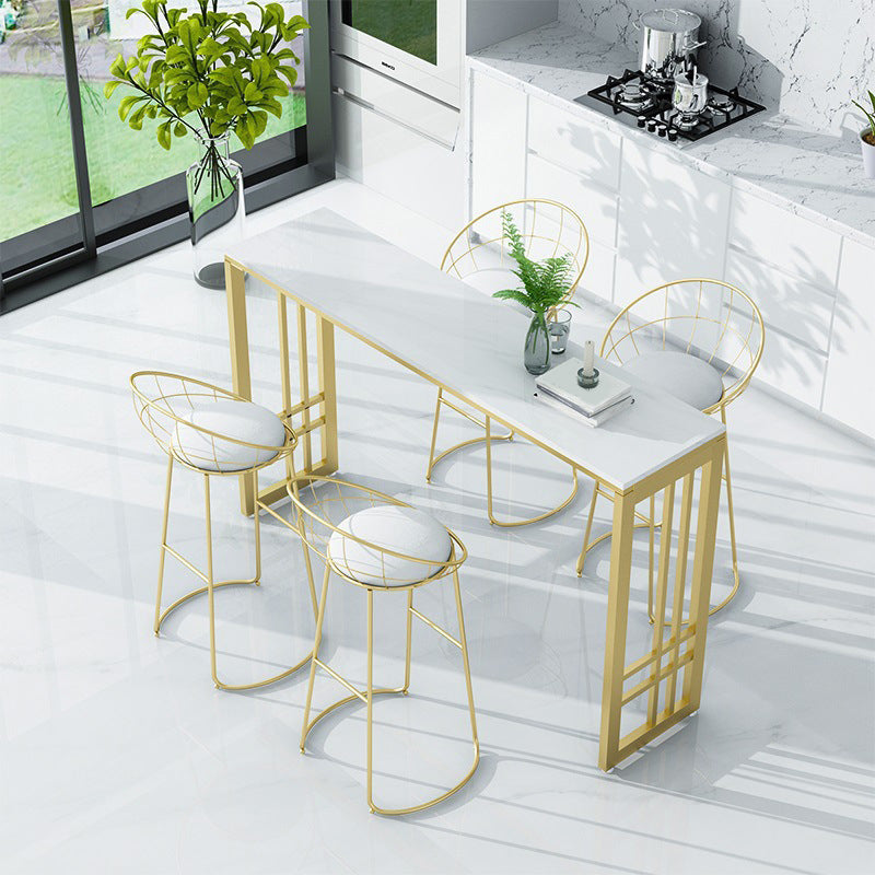 Glam Style Rectangle Bar Table Faux Marble Fixed Bar Height Table for Indoor 47.2"L x 15.7"W x 41.3"H Without Chairs Clearhalo 'Bar Furniture' 'Bar Tables' 'bar_tables' 'furn' 'furn_bar_tables' 'Furniture' 'Kitchen & Dining Furniture' 6412973