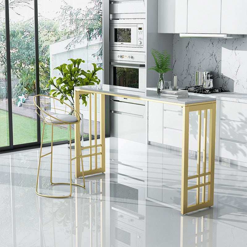 Glam Style Rectangle Bar Table Faux Marble Fixed Bar Height Table for Indoor 39.4"L x 15.7"W x 41.3"H Without Chairs Clearhalo 'Bar Furniture' 'Bar Tables' 'bar_tables' 'furn' 'furn_bar_tables' 'Furniture' 'Kitchen & Dining Furniture' 6412974