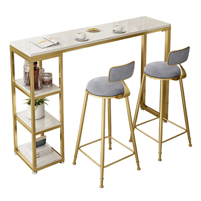 Bartisch im Glam-Stil, Steintisch mit doppeltem Sockel und Stauraum