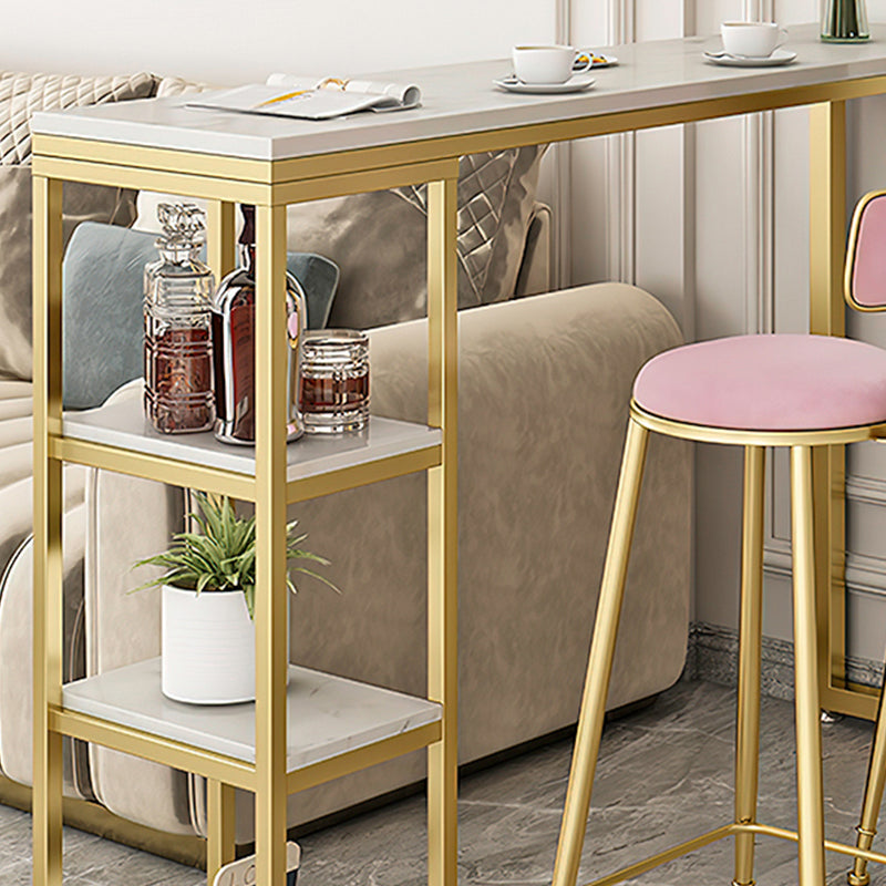 Bartisch im Glam-Stil, Steintisch mit doppeltem Sockel und Stauraum