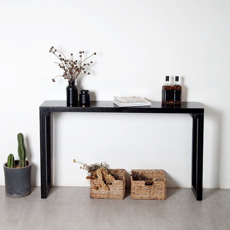 Industrial Rectangle Bistro Bar Desk Pine Solid Wood Bistro Table with Sled Base Black Without Chairs Clearhalo 'Bar Furniture' 'Bar Tables' 'bar_tables' 'furn' 'furn_bar_tables' 'Furniture' 'Kitchen & Dining Furniture' 6413024