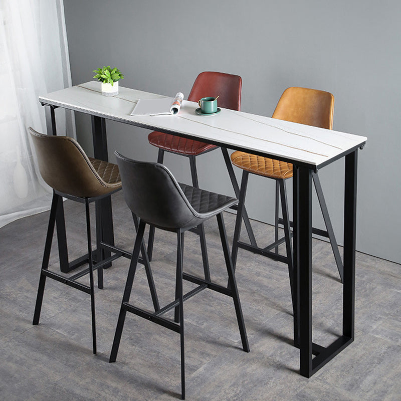 Industrial Bar Height Table Stone Top Bistro Bar Table for Patio Use 63"L x 15.7"W x 41.3"H White-Gold Without Chairs Clearhalo 'Bar Furniture' 'Bar Tables' 'bar_tables' 'furn' 'furn_bar_tables' 'Furniture' 'Kitchen & Dining Furniture' 6413139
