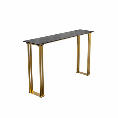 Table de bar industrielle à hauteur de bar avec plateau en pierre et base dorée