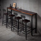 Mesa de bar industrial con tapa de madera maciza y base negra