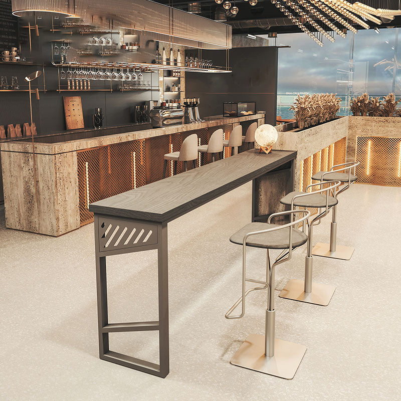 Industrial Rectangle Bistro Bar Desk Solid Wood Bistro Table with Double Pedestal 70.9"L x 15.7"W x 41.3"H Black Without Chairs Clearhalo 'Bar Furniture' 'Bar Tables' 'bar_tables' 'furn' 'furn_bar_tables' 'Furniture' 'Kitchen & Dining Furniture' 6413186
