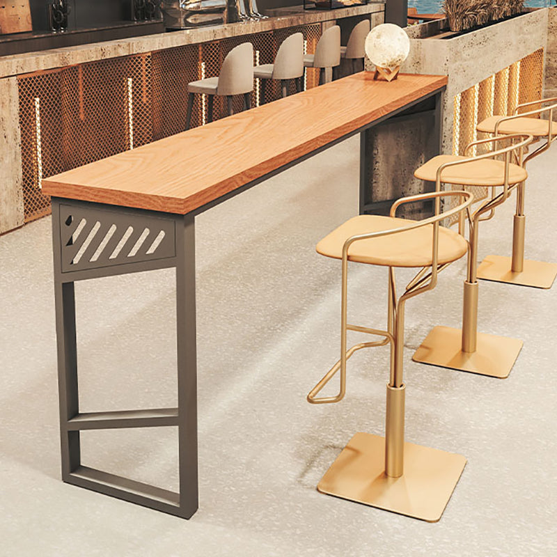 Industrial Rectangle Bistro Bar Desk Solid Wood Bistro Table with Double Pedestal 78.7"L x 15.7"W x 41.3"H Brown Without Chairs Clearhalo 'Bar Furniture' 'Bar Tables' 'bar_tables' 'furn' 'furn_bar_tables' 'Furniture' 'Kitchen & Dining Furniture' 6413188