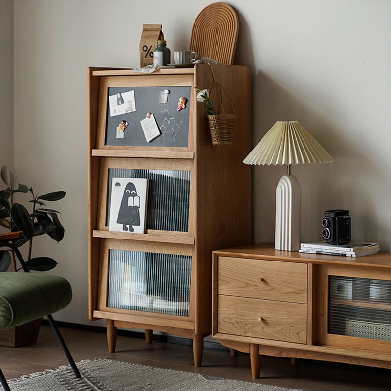 Contemporary Cabinet Bar Pulls Solid Wood with Glass Doors Paned Accent Cabinet