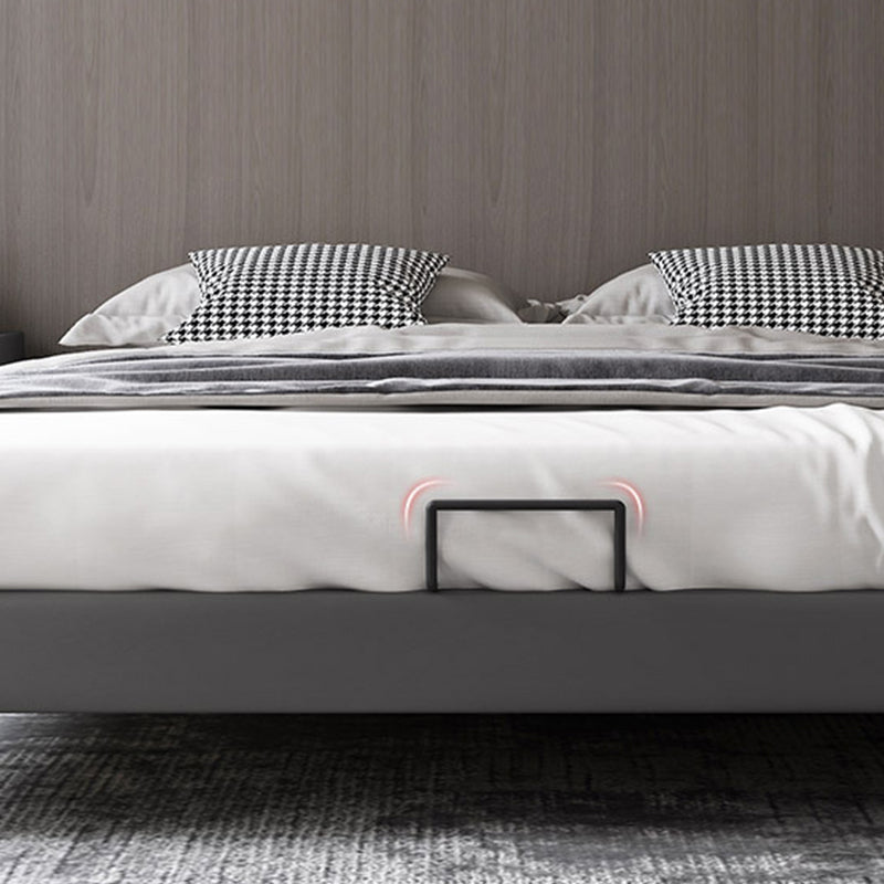 Piattaforma grigio scuro letto in legno e piattaforma imbottita con gambe metalliche