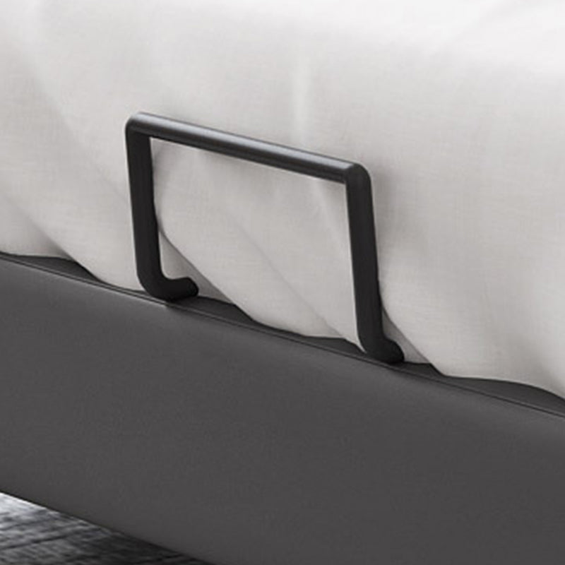 Piattaforma grigio scuro letto in legno e piattaforma imbottita con gambe metalliche