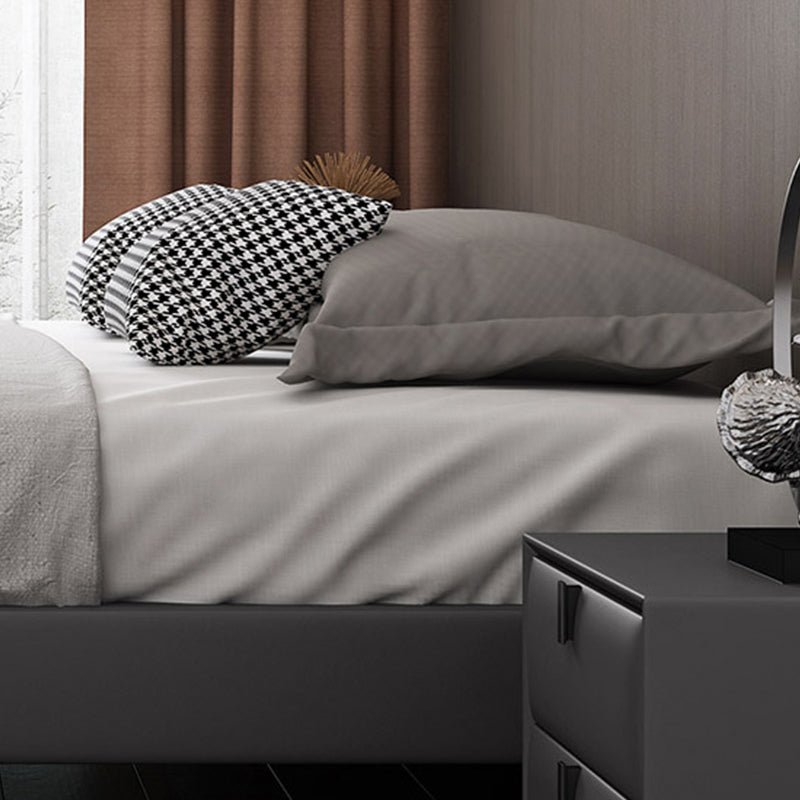 Piattaforma grigio scuro letto in legno e piattaforma imbottita con gambe metalliche