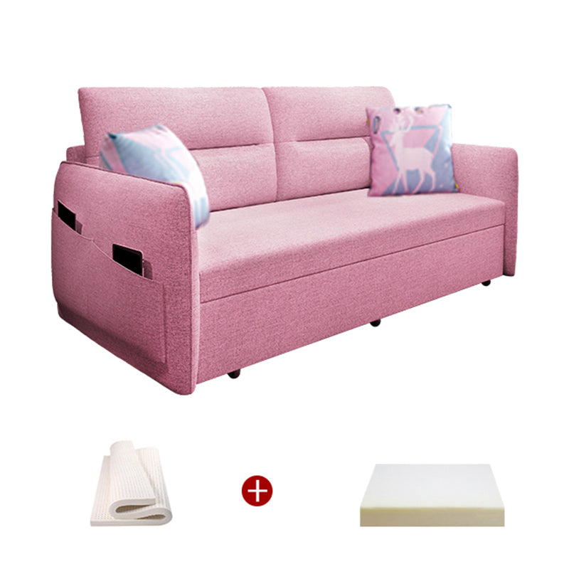 Pink Metal Daybed with Upholstered Contemporary Convertible Kids Bed 71"W x 75"L Clearhalo 'furn' 'furn_futons' 'Furniture' 'Futons & Daybeds' 'Futons' 'Living Room Furniture' 6413395