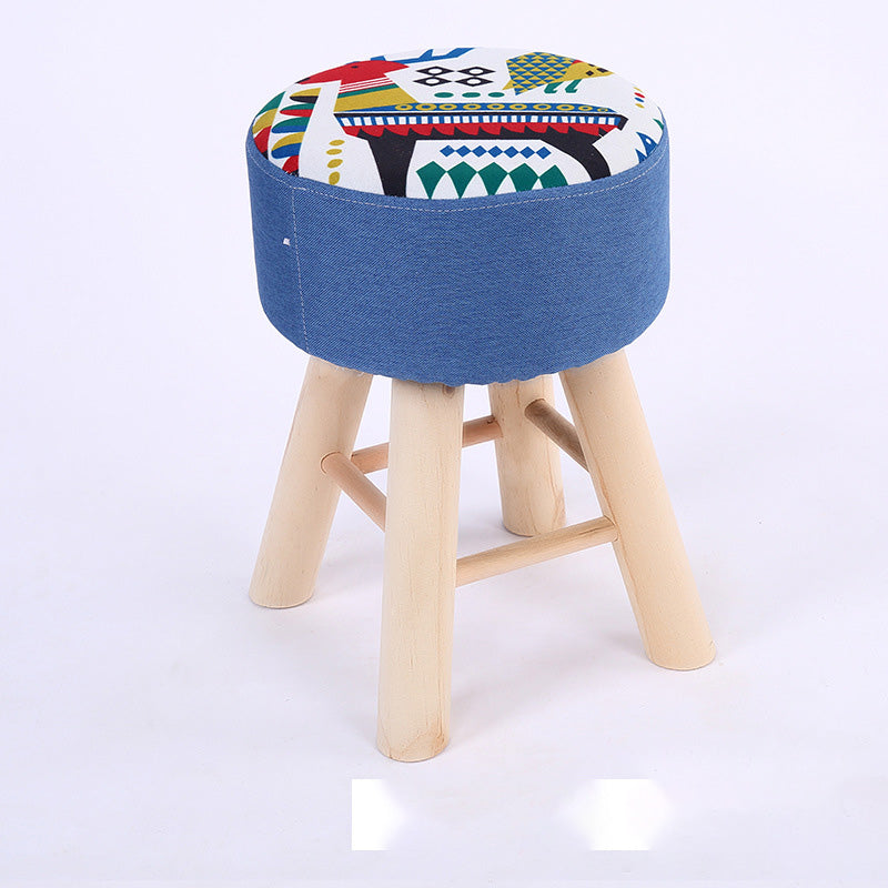 Wool Frame Pouf Stool Contrast Color Round Upholstered Fade Resistant Linen Blend Pouf Blue 1 Piece Clearhalo 'furn' 'furn_ottomans_poufs' 'Furniture' 'Living Room Furniture' 'Ottomans & Poufs' 'ottomans_poufs' 6413780