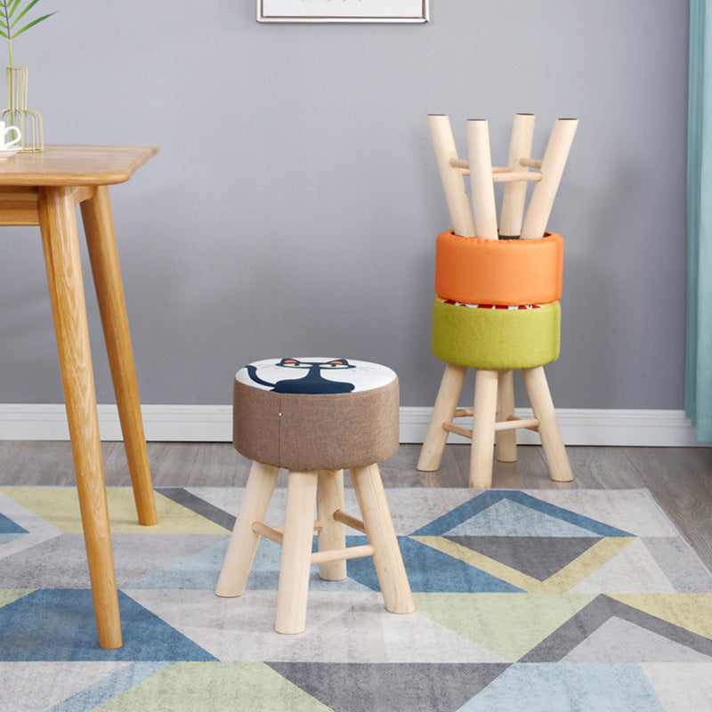 Wool Frame Pouf Stool Contrast Color Round Upholstered Fade Resistant Linen Blend Pouf Clearhalo 'furn' 'furn_ottomans_poufs' 'Furniture' 'Living Room Furniture' 'Ottomans & Poufs' 'ottomans_poufs' 6413783