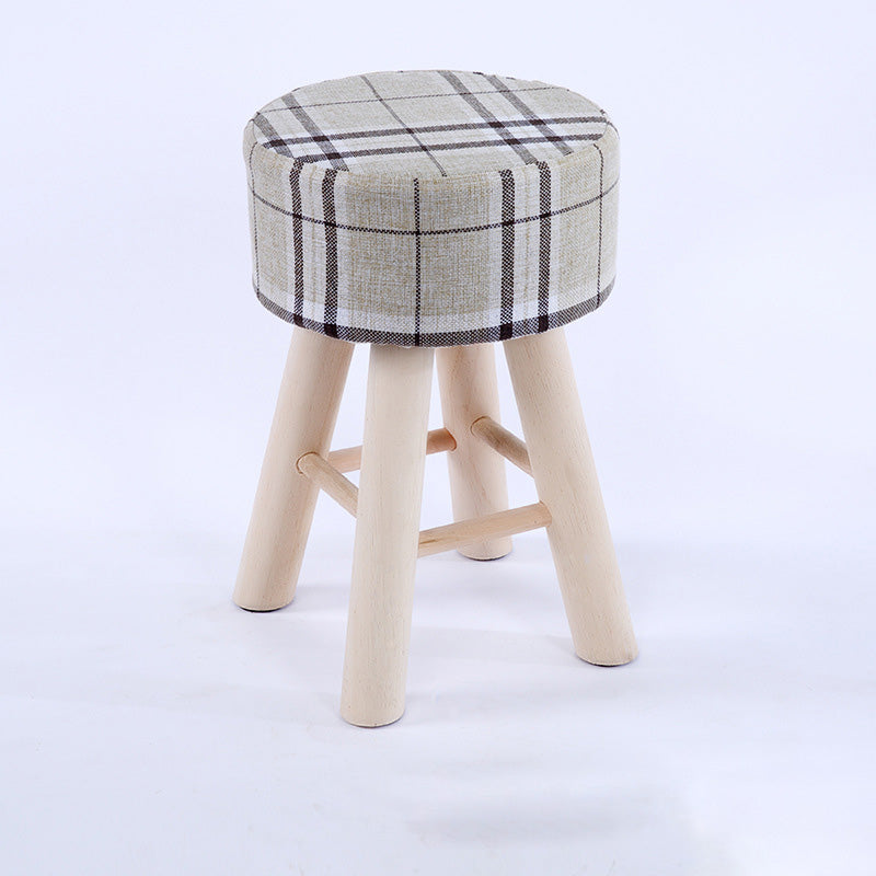 Wool Frame Pouf Stool Contrast Color Round Upholstered Fade Resistant Linen Blend Pouf Khaki 1 Piece Clearhalo 'furn' 'furn_ottomans_poufs' 'Furniture' 'Living Room Furniture' 'Ottomans & Poufs' 'ottomans_poufs' 6413798