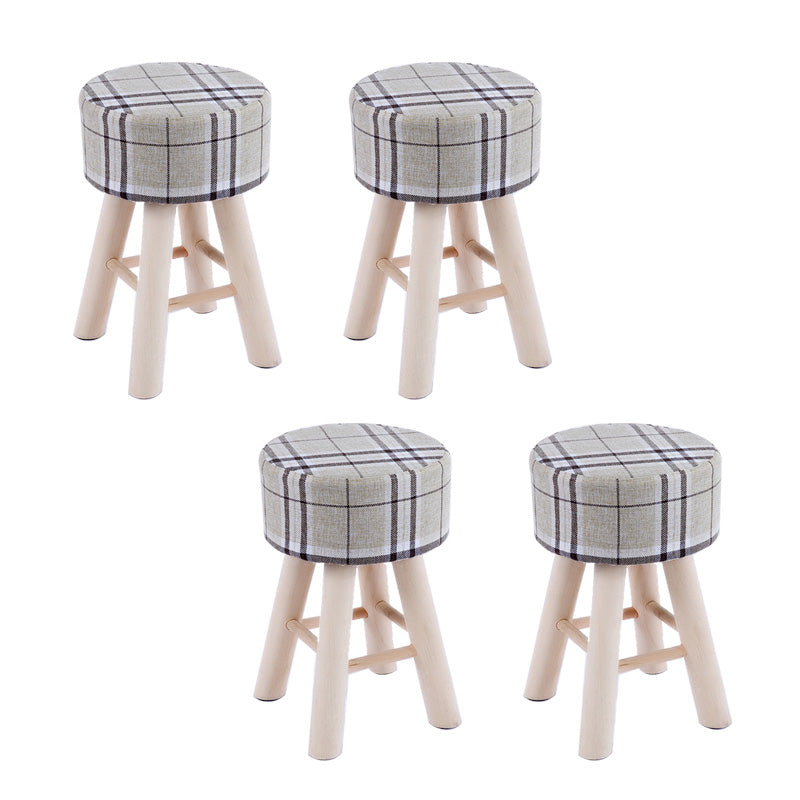 Wool Frame Pouf Stool Contrast Color Round Upholstered Fade Resistant Linen Blend Pouf Khaki 4 Piece Set Clearhalo 'furn' 'furn_ottomans_poufs' 'Furniture' 'Living Room Furniture' 'Ottomans & Poufs' 'ottomans_poufs' 6413801