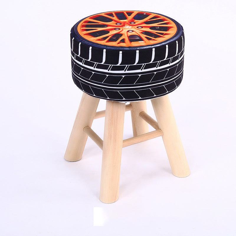 Wool Frame Pouf Stool Contrast Color Round Upholstered Fade Resistant Linen Blend Pouf Black 1 Piece Clearhalo 'furn' 'furn_ottomans_poufs' 'Furniture' 'Living Room Furniture' 'Ottomans & Poufs' 'ottomans_poufs' 6413802